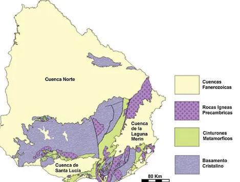 Figura 2: Mapa de síntesis de la geología de Uruguay Fonte: Tomado de NUÑEZ et al., 2018, p