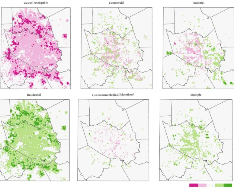 Fig 3. Proportional land use change across the Houston, Texas study area, present (2010) to future (2040).