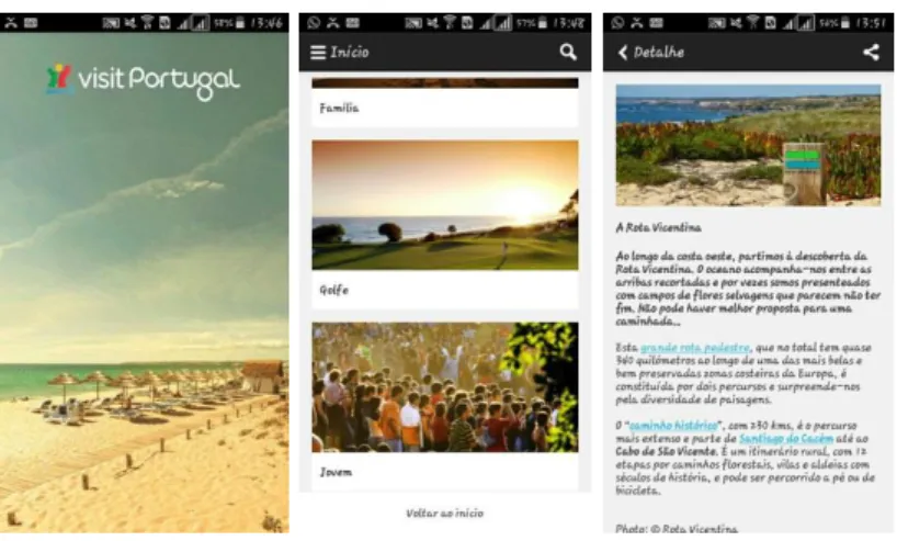 Figura 3: Impressões de telas do aplicativo “Visit Portugal”. Fonte: do autor. 