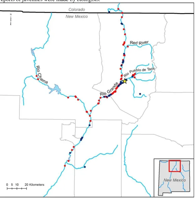 Figure 1. Map sightings of otters, tracks or scat in north-central New Mexico from 2008 to 2014