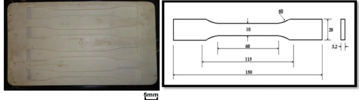 Figura 2. Moldes (esquerda) e dimensão do corpo de provas fabricados(direita). 