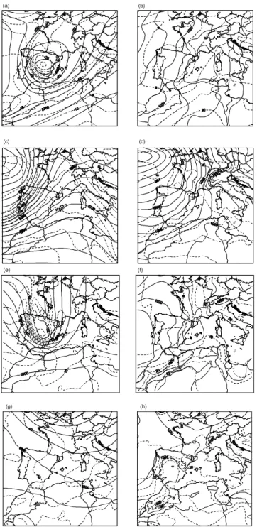 Fig. 5. Observed accumulated precipitation in the Llobregat basin (in mm according to the scale) for: (a) 16–17 November 1996, (b) 17–18 December 1997, (c) 9–10 June 2000 and (d) 29–30  Au-gust 2004 episodes.