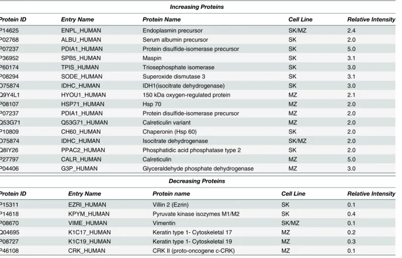 Table 1. Differential expression of proteins identi ﬁ ed by 2D PAGE.