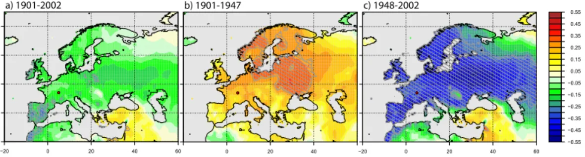 Fig. 7. Correlation of the GHD series with the winter near surface temperature (Mitchell et al., 2003)