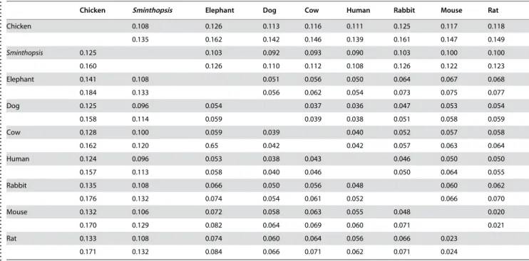 Table 3. Pairwise aa distances between species.