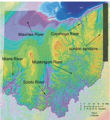 Figure 3. Satellite Image of Ohio Topography Illustrating Major River Systems and Location of Vaccine Corridor