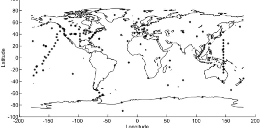Figure 3. The distribution of 312 stations used in this study. The x-axis and y-axis stand for longitude and latitude respectively