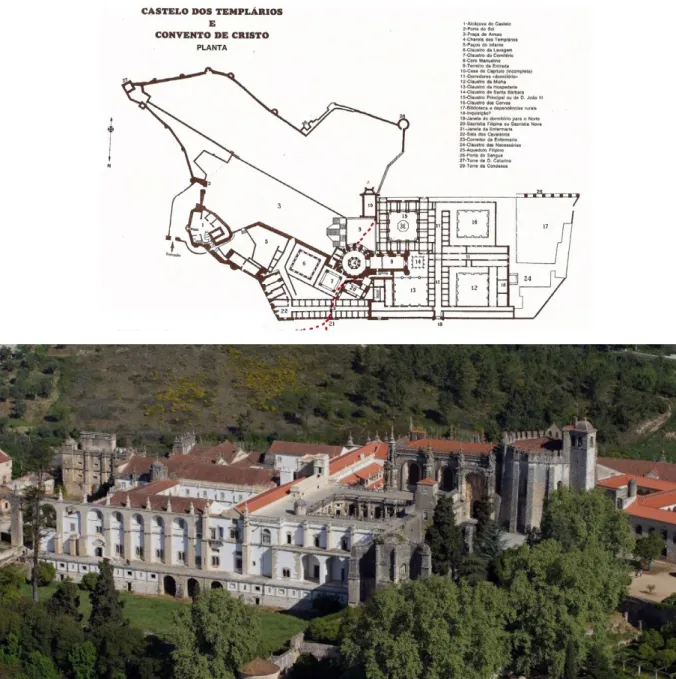 Figura 7. Planta do Convento de Cristo, Tomar. Figura 8. Vista aérea do Convento de Cristo, Tomar.