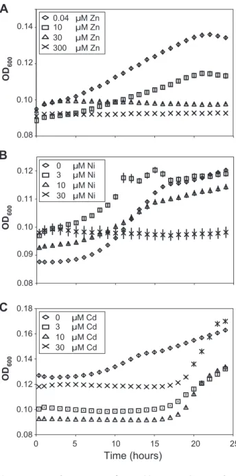 Figure 4. Apoplast extracts from Thlaspi caerulescens plants grown in high metal concentrations inhibit bacterial growth.