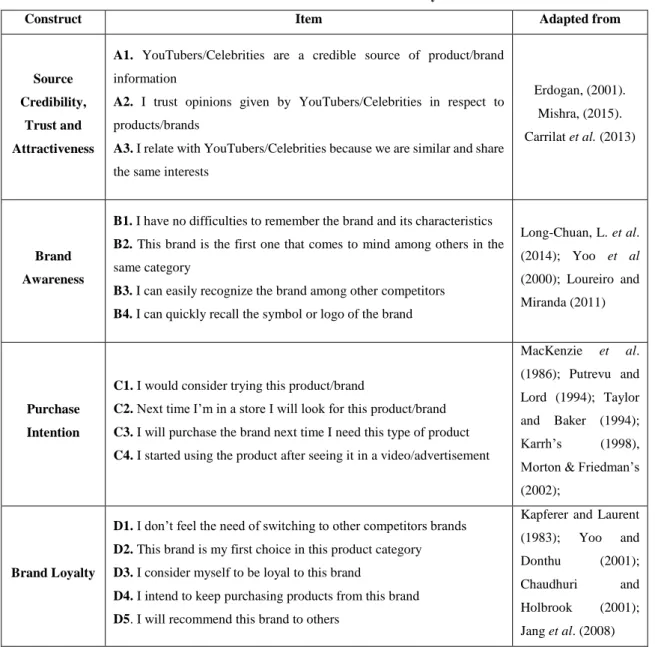Table 3 - Construct and Item Summary 