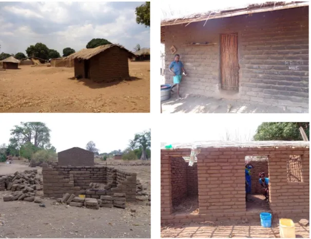 Figura  3 -  Construção em blocos de argila  em casas na  zona  Norte  de  Moçambique,  na província de Niassa  (Fotografias de Nair  Noronha, 2015) 