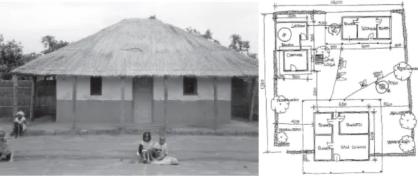 Figura 19 - Planta  e alçado frontal de uma habitação &#34;tradicional&#34; no Bairro periférico da cidade de Lichinga