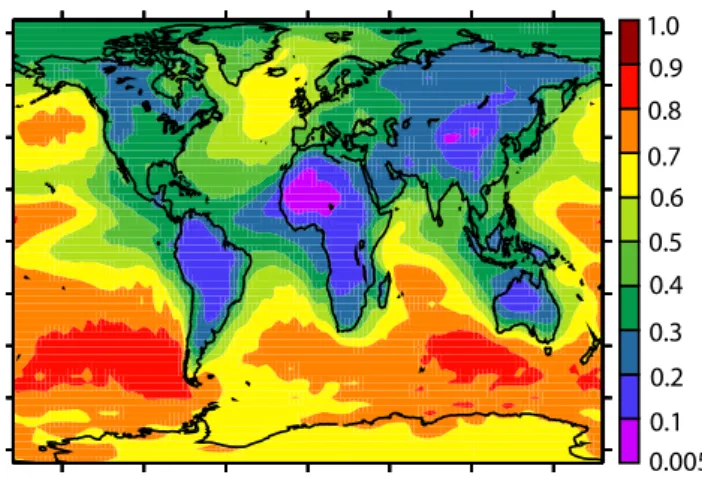 Fig. 1. Annual mean distribution of κ at the surface simulated by EMAC.