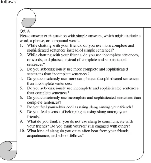 Table 3: It is author’s designed questionnaire that was given to forty university students  who are sophomore students