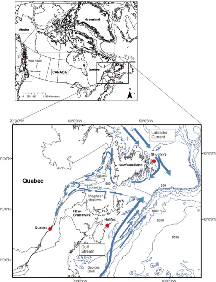 Figure 2. Location and general circulation patterns for Eastern Canada.