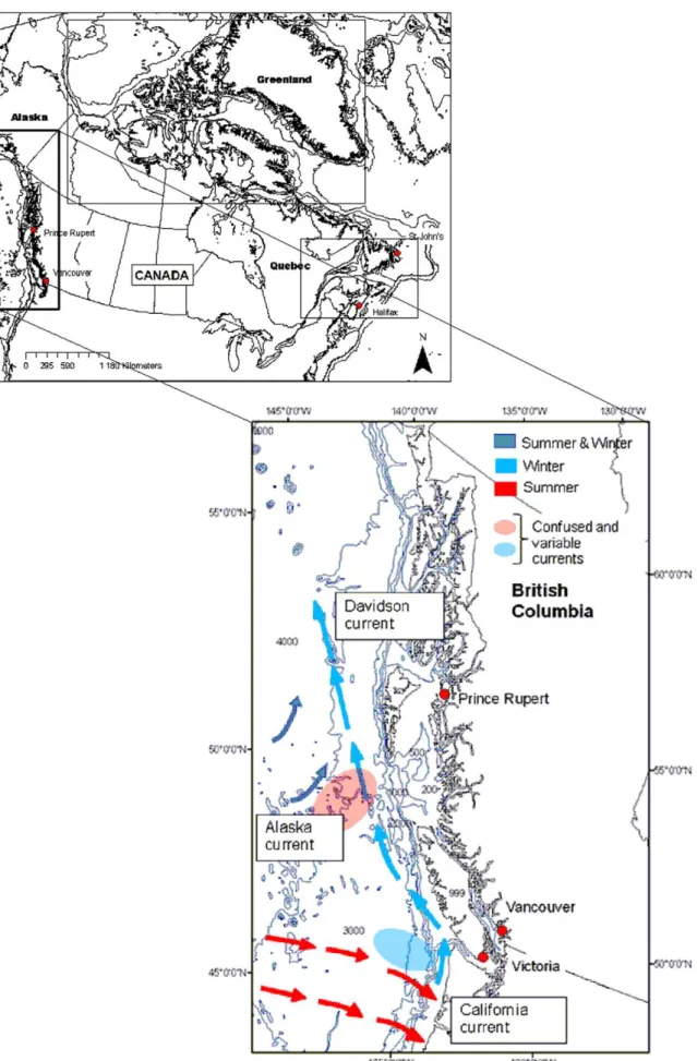 Figure 3. Location and general circulation patterns for Western Canada.