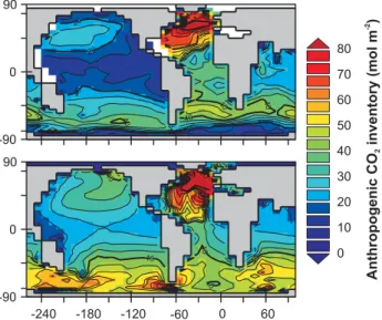 Fig. 8. Ocean CO 2 invasion behavior. Predicted evolution of at- at-mospheric CO 2 following an instantaneous doubling to 556 ppm.