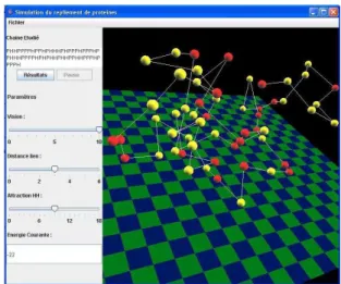 Figure 5: Simulator interface, the user chooses a sequence expressed in the HP model and launch the simulation.