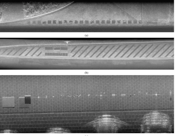 Fig. 4c shows an experimental assembly of different metallic ob- ob-jects placed in the scenario to test for the resolution and  pene-tration capacity of the sensor