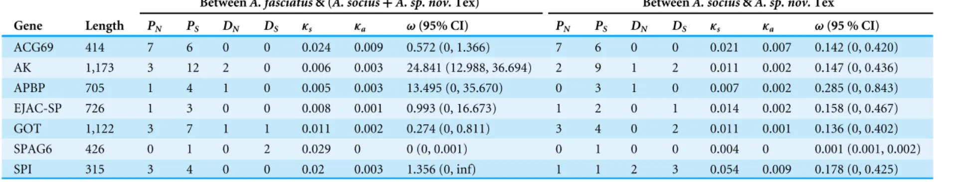 Table 2 Nucelotide variation at each branching node of the A. socius complex species tree.