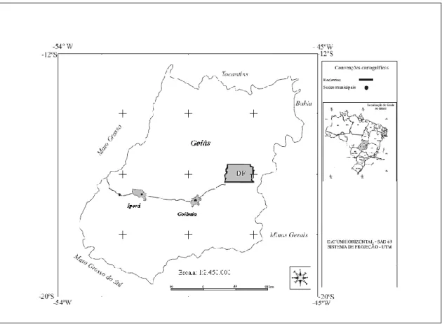 Figura  1  -  Localização  geográfica  do  município  de  Iporá,  Estado  de  Goiás,  no  centro-oeste  brasileiro