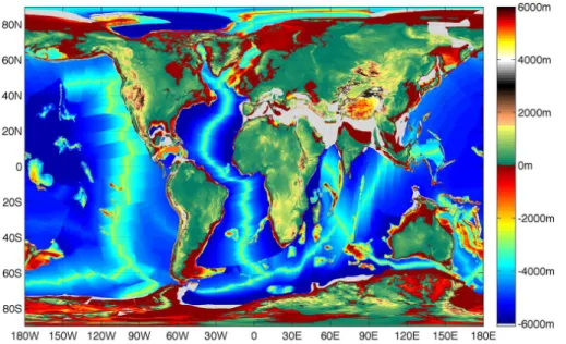 Figure 2. Reconstructed global geography at 38 Ma using the depth–age relationship, the Müller et al