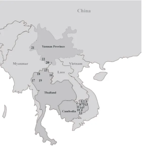 Figure 1. Geographic locations of 22 populations sampled in present study. The numbers refer to the populations, corresponding to the order of populations in Figure 2.