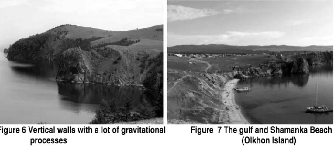 Figure 6 Vertical walls with a lot of gravitational            Figure  7 The gulf and Shamanka Beach                  processes                                                                                    (Olkhon Island) 