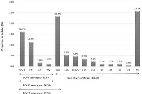 Fig. 2. Distribution of  Streptococcus pneumoniae  serotypes as a proportion of total serotypes