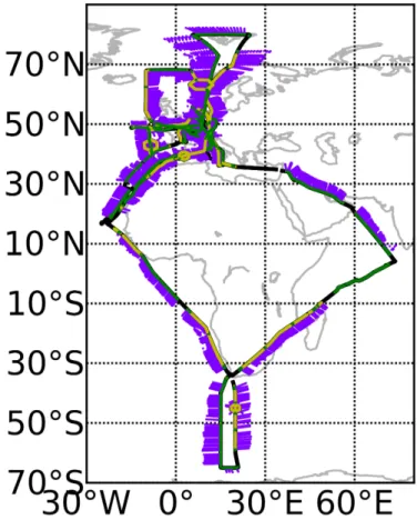 Figure 1. Overview over the flights performed during TACTS and ESMVAL. The flight paths are marked as black lines