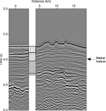 Fig. 4. DSDP-258 borehole data tied to the S280-501 seismic pro- pro-file (seismic propro-file marked Fig