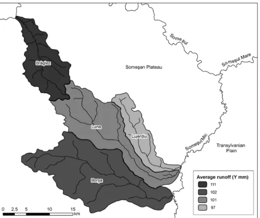 Fig. 2.  The average water layer runoff at the level of catchment areas  