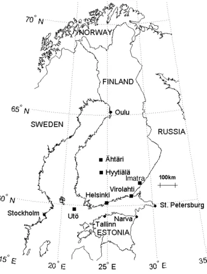 Fig. 1. Locations of the measurement and sampling sites (marked with squares).