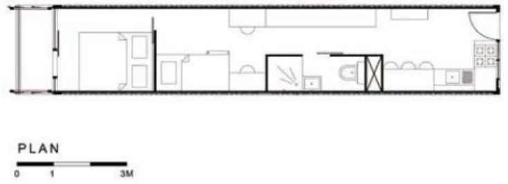 Gambar 4. Modul 2 (12,192m x 2,438m x 2,591m), dapat digunakan   untuk anggota keluarga yang terdiri dari 4 orang  