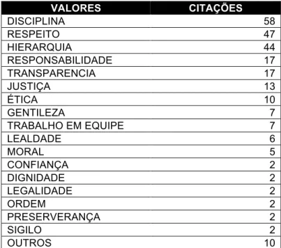 Figura 7- Valores éticos importantes para a organização HPM-MG 