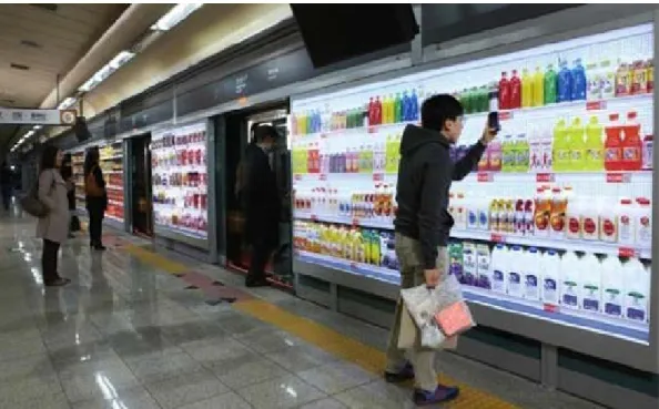 Figura 2.9 – Realização de compras na estação de metro (supermercado virtual Tesco), através de Códigos QR  na Coreia do Sul