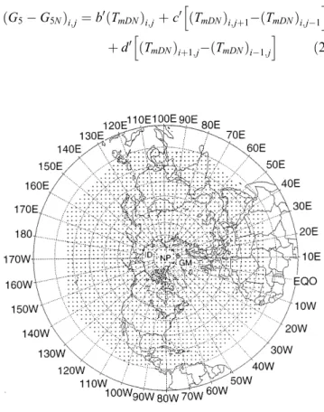 Fig. 1. NMC grid used in the Adem thermodynamic model: 1977 points distributed in a polar stereographic projection where X and Y coordinate axes were arbitrarily determinated along 10  E and 80  W, respectively