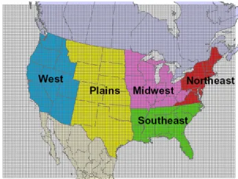 Fig. 1. Simulation domain and US regions.