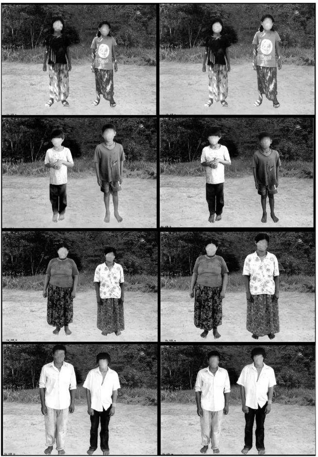 Figure 1. Example of photographs used: pairs of girls, boys, women, and men and comparison with the photograph alternating the tallest participant.