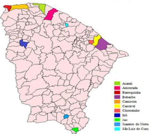 Figure 4. Municipalities with cases of human rabies transmitted by  marmosets  in Ceará , in 