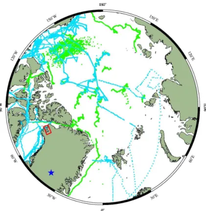 Fig. 1. Overview of the 3 data sites, Arctic ocean and adjacent seas, Qaanaaq field site and Summit