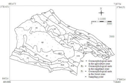 Fig. 3: Distribution of geomorphological facies in the Merek catchment 
