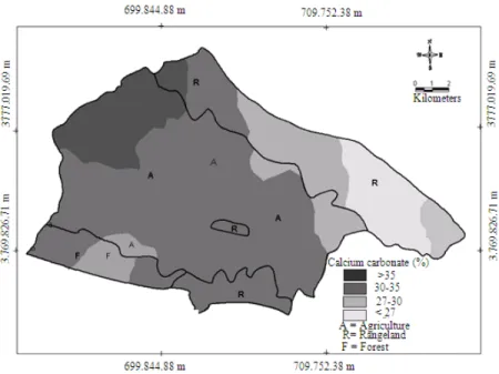 Fig. 4: Spatial distribution map of soil carbonate in the Merek catchment 