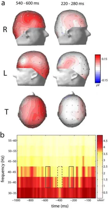Figure 4). Importantly, prefrontal and parietal areas were active in both 220–280 ms and 540–600 ms time windows