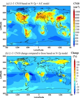 Fig. 9. Comparison of annually averaged number concentrations of CN10 observed at 21 sites shown in Fig