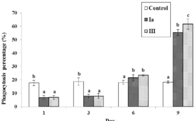 Figure 10. Phagocytic index of Nile tilapia at 1, 3, 6 and 9 days post infection with GBS by i.p