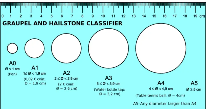 Figure 7. Ruler used to analyze the measurement of the diameter of the graupel and to classify it.