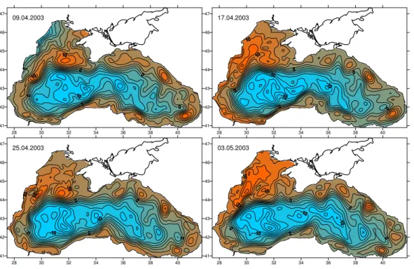 Fig. 2. Short-term evolution of the sea surface topography.
