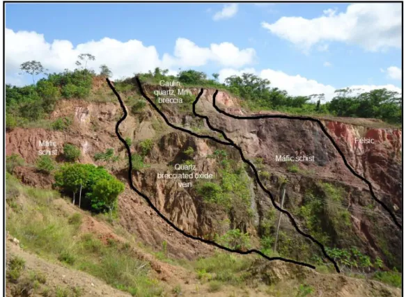 Fig. 2:  detail of the pit and the outcrop of the main structure 