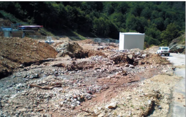 Figure 4.  Surface runoff on ski-run „Konjarnik“ endangered starting point of ski-lift and access  road (Stara planina, August, 2007)